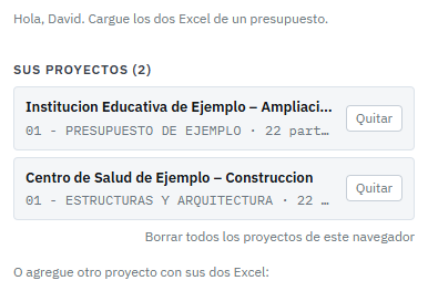 Portada con la lista de proyectos guardados